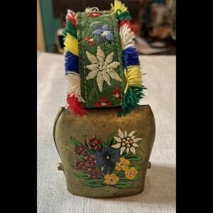 Vintage Swiss Cow/Goat Flower Brass Bell w/Strap